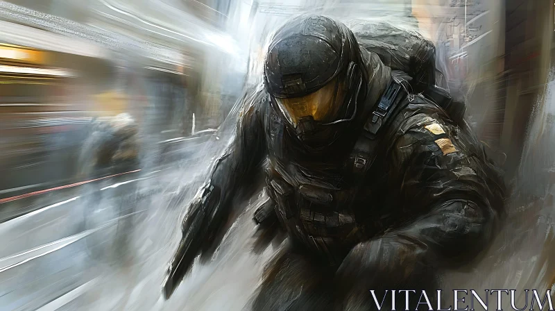 AI ART Sci-Fi Warrior Sprinting Artwork