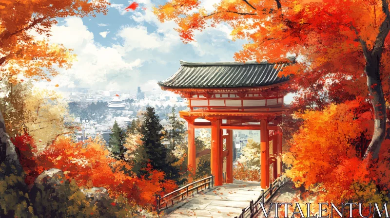 Scenic Japanese Temple in Autumn AI Image