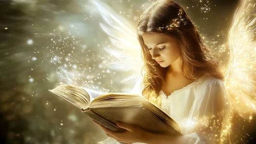 Serene Angel Reading an Ancient Book