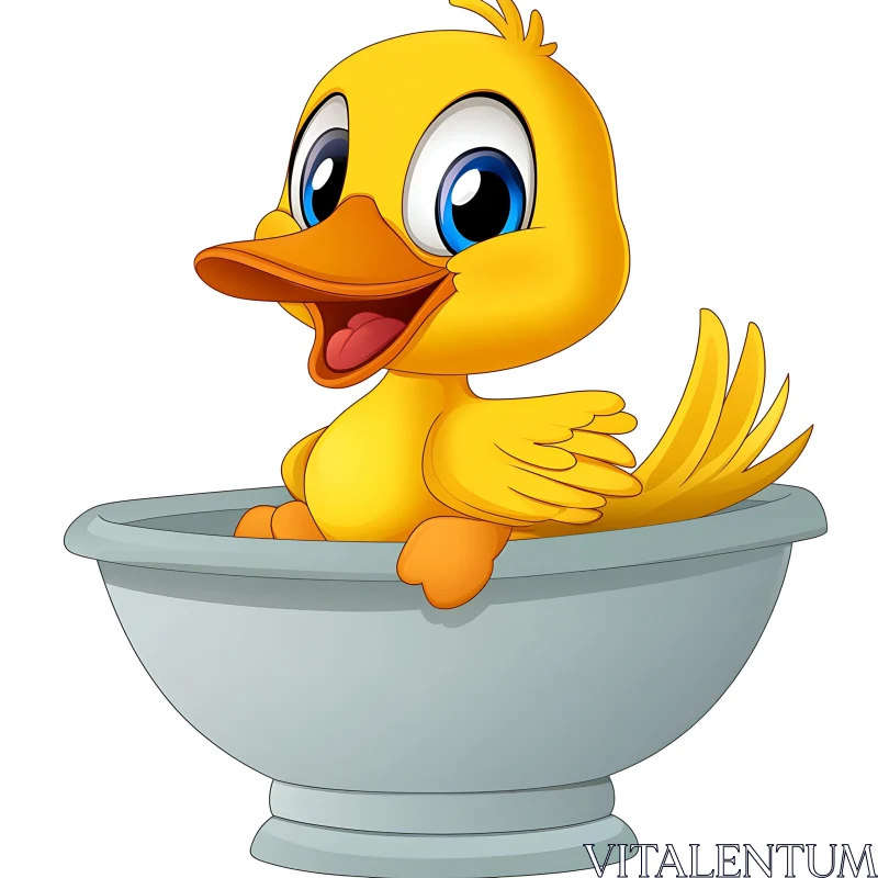 Yellow Duckling Cartoon Illustration AI Image