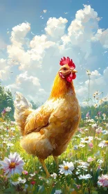 Chicken Among Wildflowers