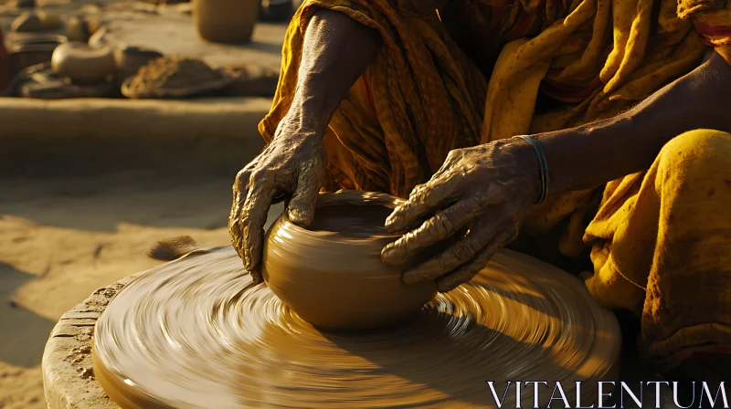 Artisan Shaping Clay on Potter's Wheel AI Image