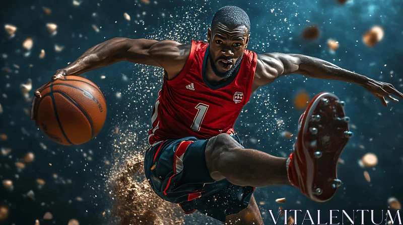 Athlete Leaping with Basketball AI Image