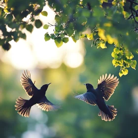 Two Birds Flying in Natural Light