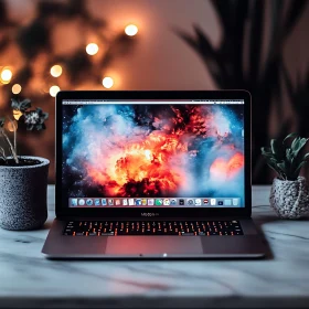 Modern Laptop with Vibrant Cosmos Background
