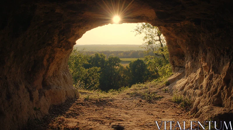 AI ART Sunset View Through a Cave