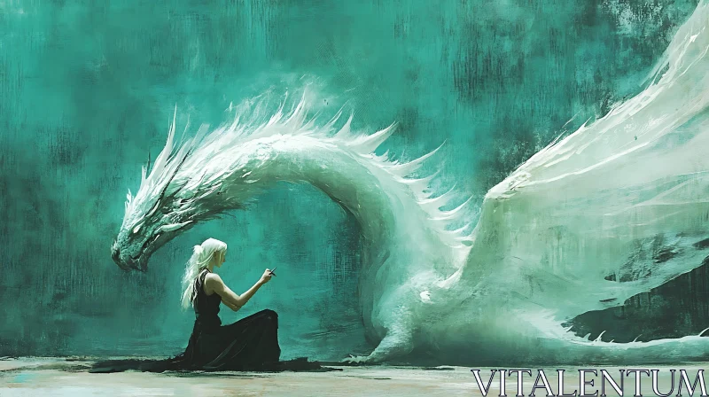 AI ART Mystical Dragon and Woman Illustration