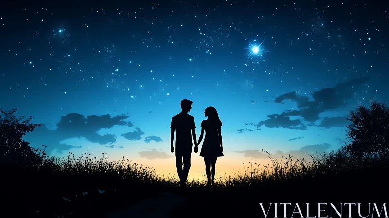 AI ART Silhouette of Lovers Stargazing Together