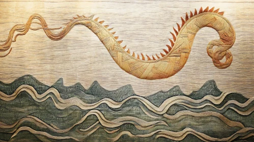 Sculpted Dragon and Waves Wood Art