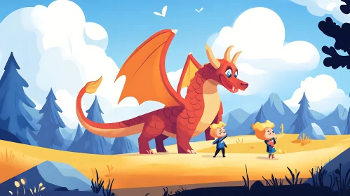 Friendly Dragon and Kids Cartoon