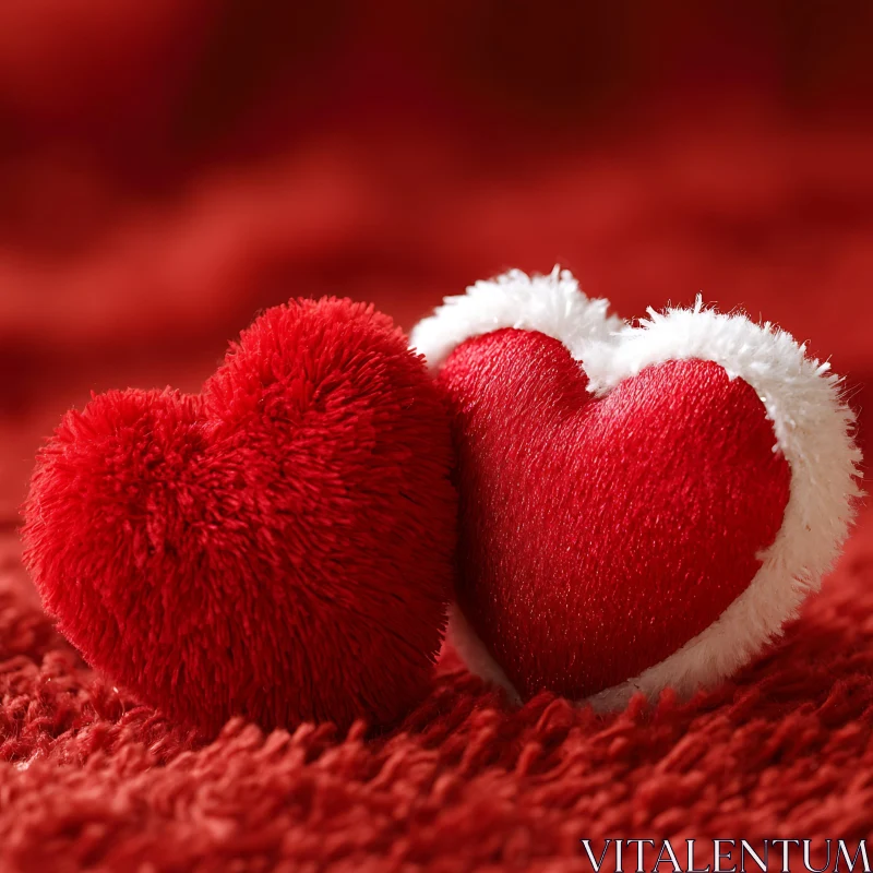 Fluffy Hearts on Red Background AI Image