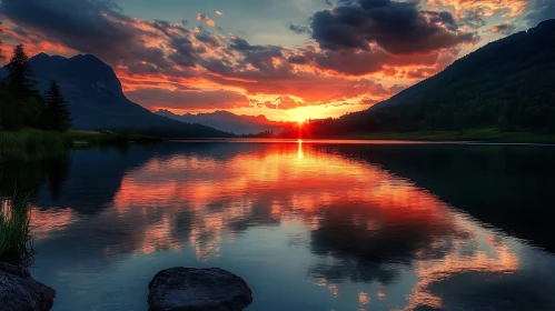 Sunset Reflection on Calm Lake