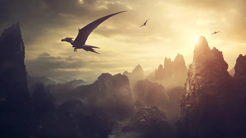 Dragon Silhouette in Mountainous Landscape