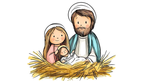 Nativity Scene Cartoon Drawing