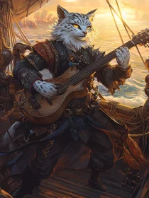 Cat Musician on a Ship