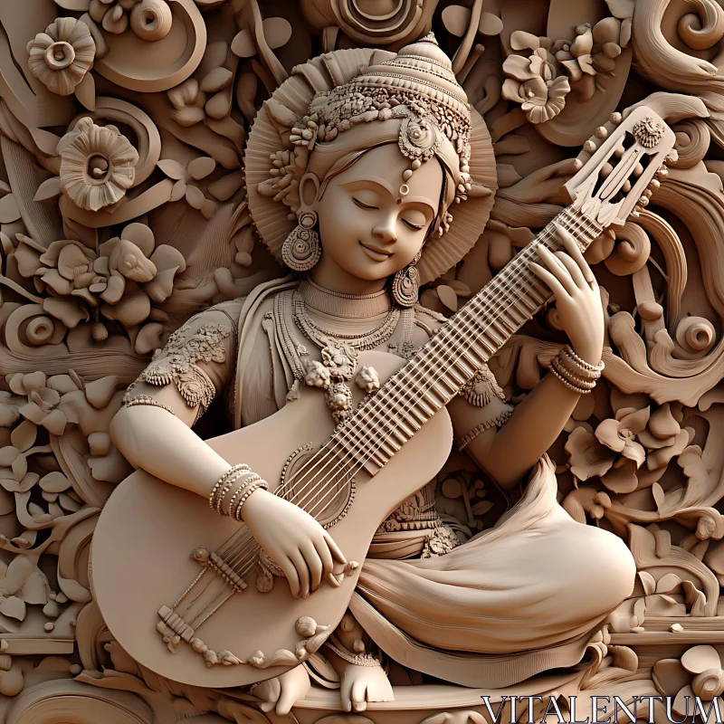 Sculpted Woman with Guitar: Artistic Rendition AI Image