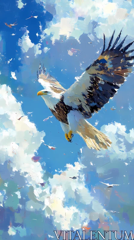 AI ART Soaring Eagle with Cloudy Sky