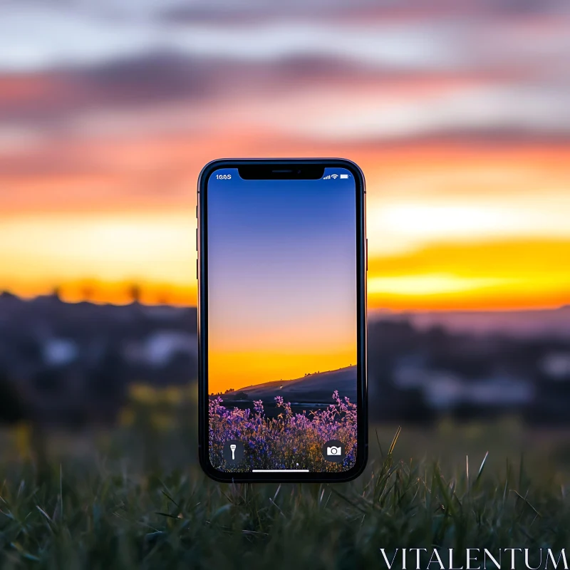 Sunset Captured on Mobile Screen AI Image