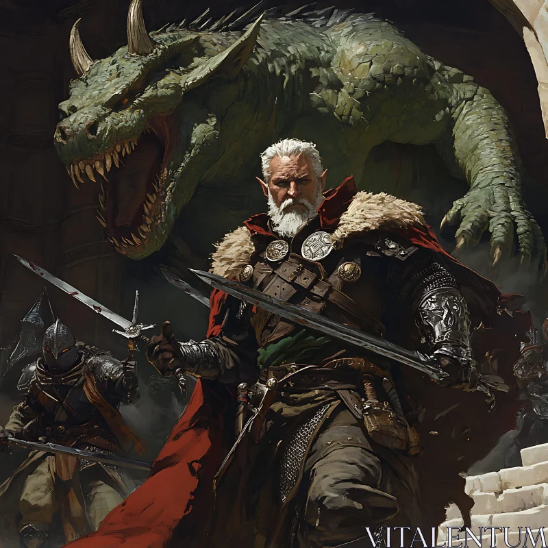 AI ART Fantasy Warrior with Swords and Dragon