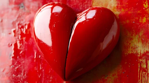 Glossy Red Heart on Red Background