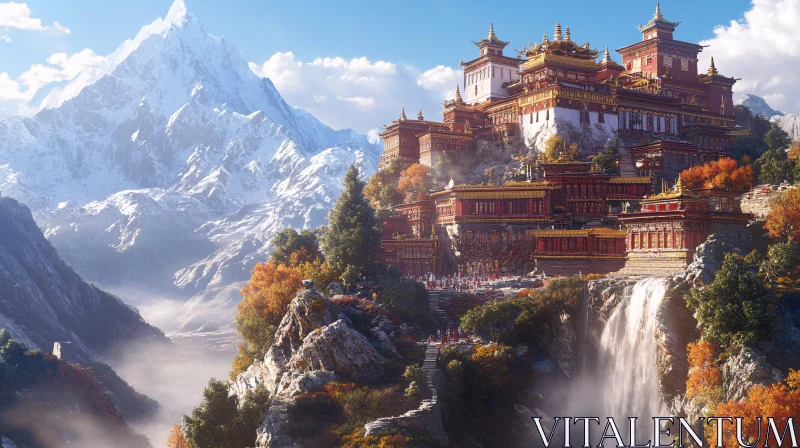 AI ART Cliffside Temple with Mountain View