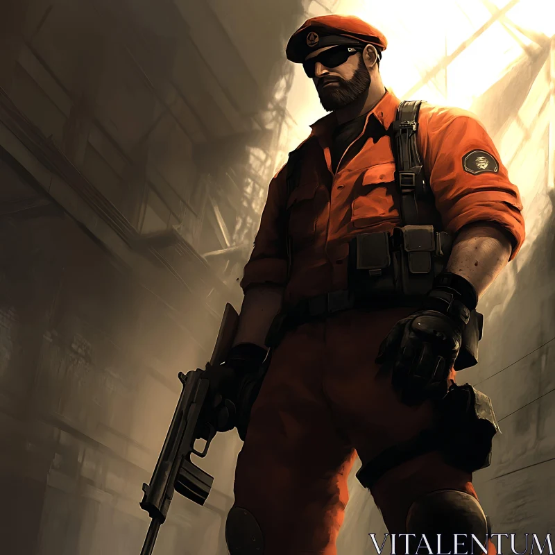 AI ART Man with Rifle in Uniform