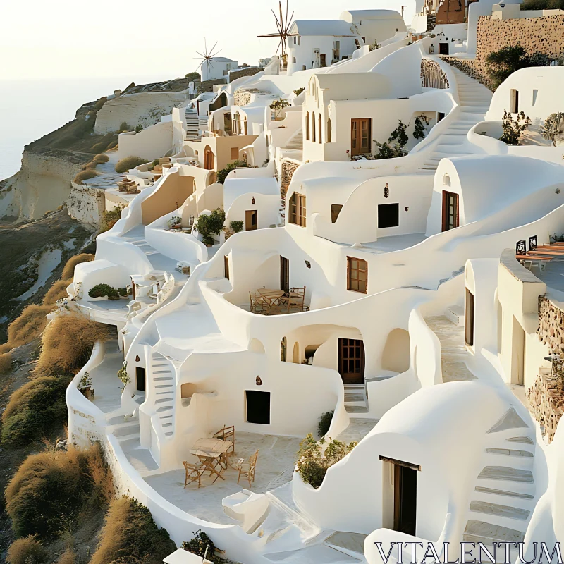 Santorini White Houses on Hillside AI Image