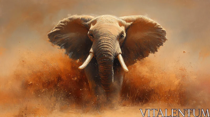 Elephant Charging in Wilderness AI Image