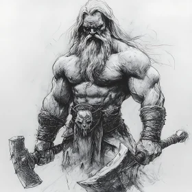 Detailed Sketch of a Muscular Warrior