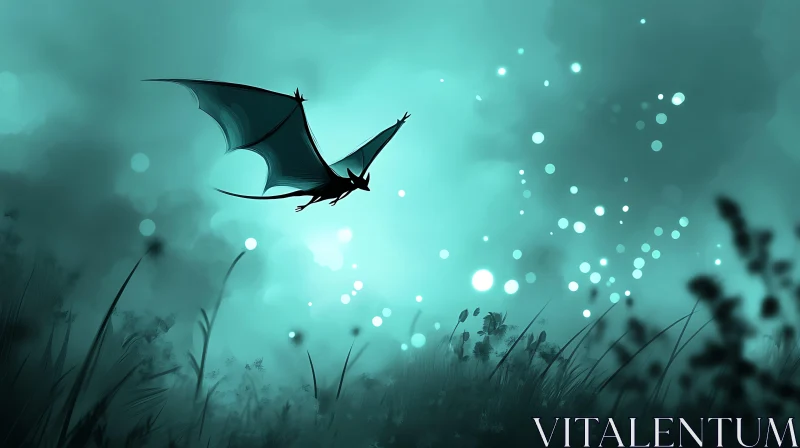 Flying Dragon in Enchanted Teal Realm AI Image