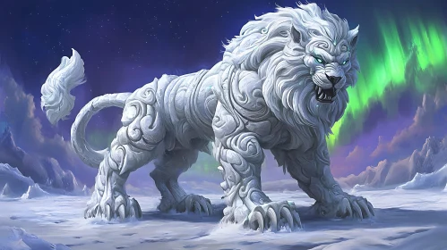 Icy Lion in a Snowy Wonderland