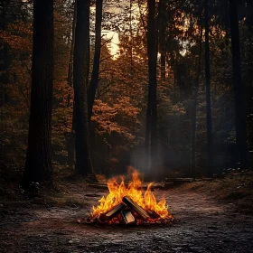 Autumn Forest Campfire Scene