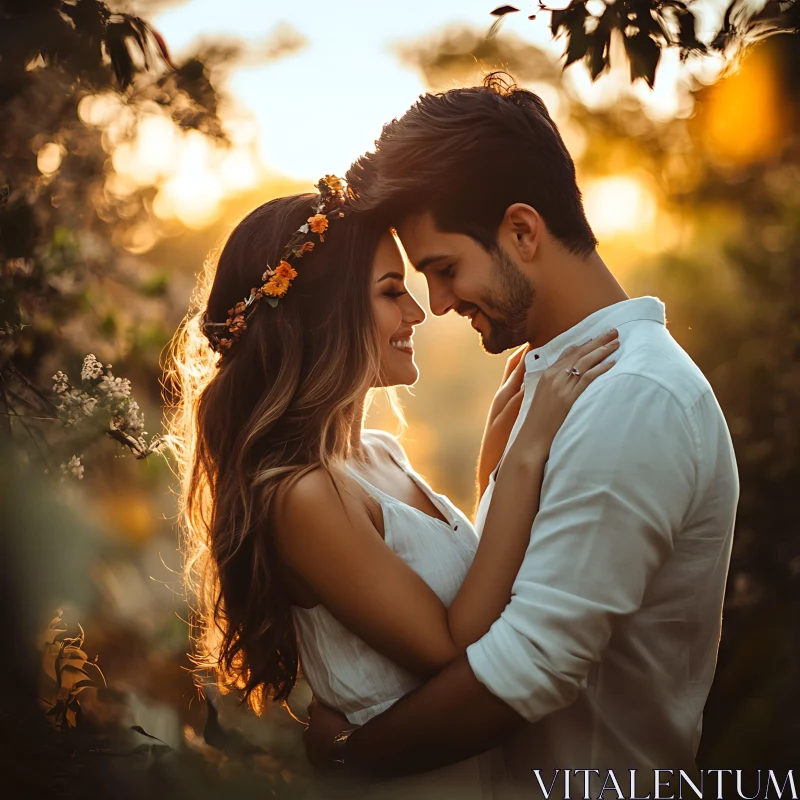 Golden Hour Embrace: Love in the Sunset Light AI Image