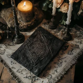 Mystical Book and Candle Still Life