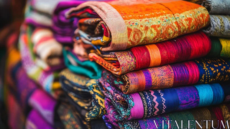 Vibrant Fabric Stack - Decorative Textiles AI Image