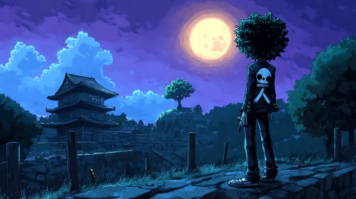 Anime Character Under the Moonlight