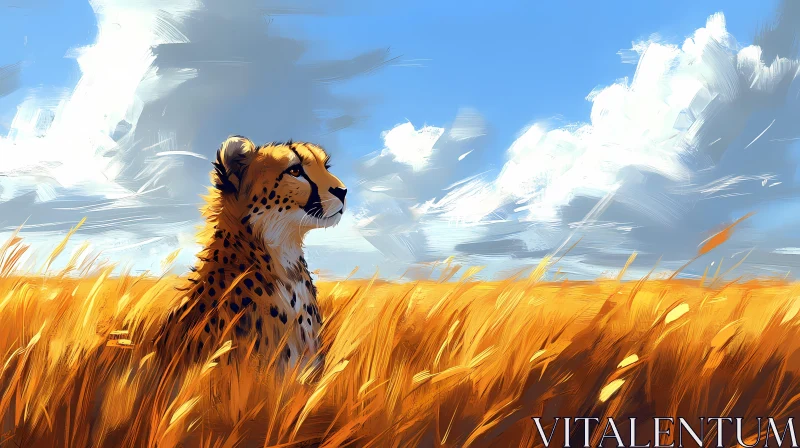 Cheetah in Sunlit Grasslands AI Image