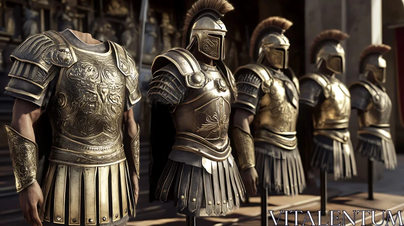 AI ART Golden Roman Armors: Echoes of Ancient Battles