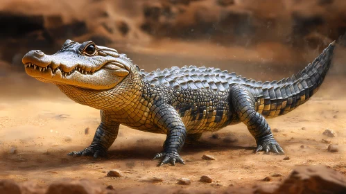 Sunlit Alligator in Dry Terrain