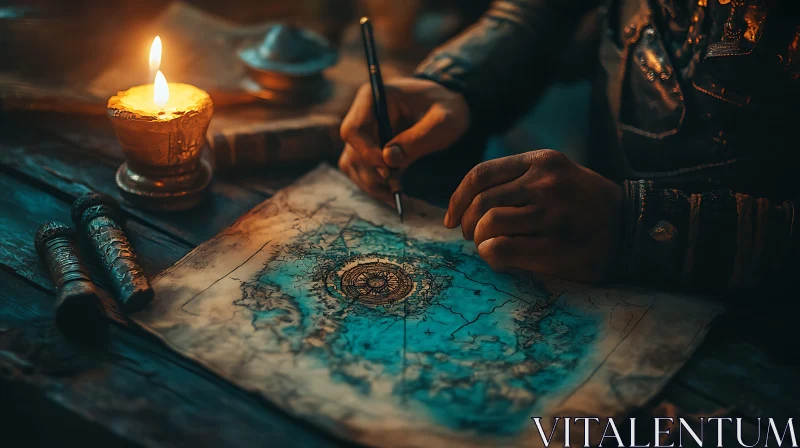 AI ART Antique Map with Candlelight