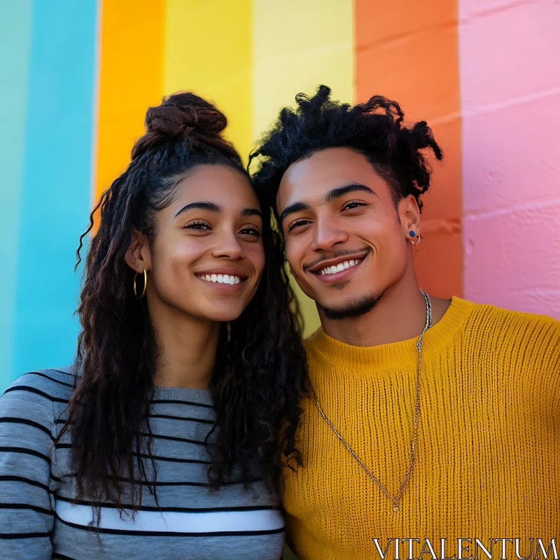 AI ART Smiling Couple Portrait with Rainbow Backdrop