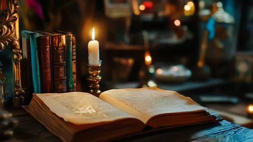 Antique Book with Candlelight