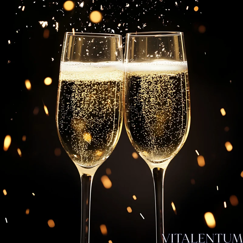 Festive Champagne Glasses with Bokeh Lights AI Image