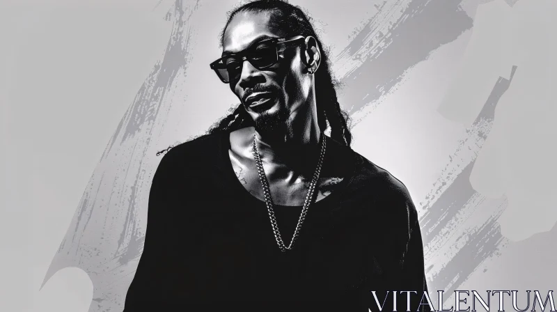 Snoop Dogg in Monochrome with Brushstroke Patterns AI Image