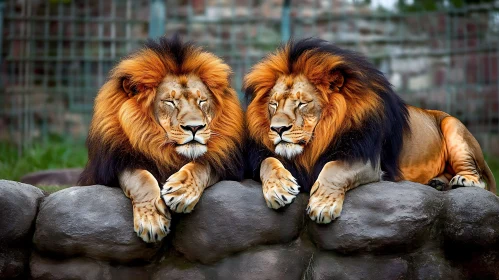 Two Lions on Rocks