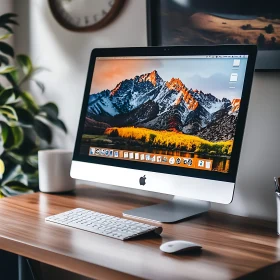 Modern Workspace with Apple iMac and Scenic Display