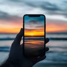 Sunset Displayed on Mobile Phone Screen