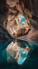 Beautiful Cave with Reflection in Water