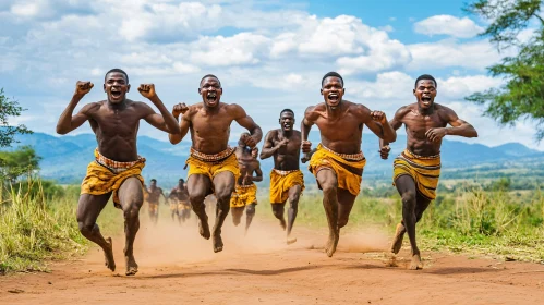 Joyful Run: African Men Celebrating Together