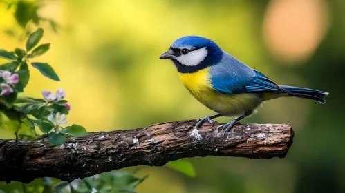 Vibrant Blue Tit on Branch